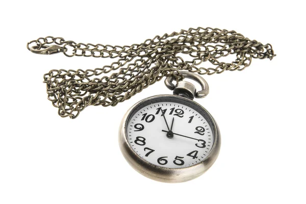 Pocket watch with chain isolated on white background — Stock Photo, Image