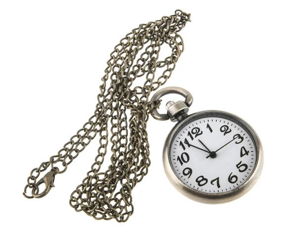 Pocket watch with chain isolated on white background Stock Image