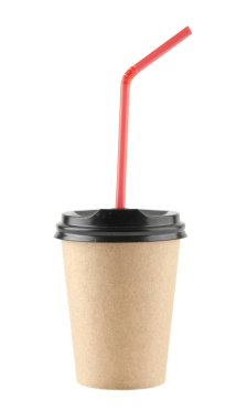 Beyaz arka planda izole edilmiş tek kullanımlık kahve bardağı.