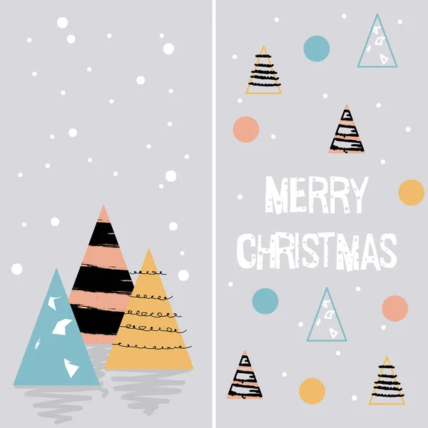 Christmas Card. geometriska element. Stylade träd med färgglada prickar. Vektor — Stock vektor