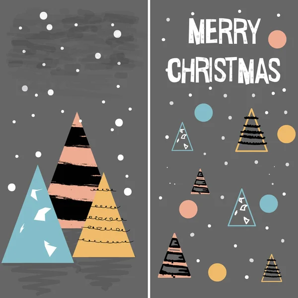 Kerst Card. geometrische elementen. Gestileerde bomen met kleurrijke stippen. Vector — Stockvector