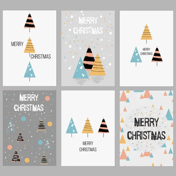 Набор рождественских открыток. С нарисованными вручную абстрактными элементами и узорами. Вектор — стоковый вектор