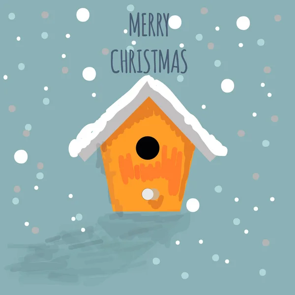 Merry Christmas background. Hand drawn snow nesting box. Vector illustration — Stock Vector