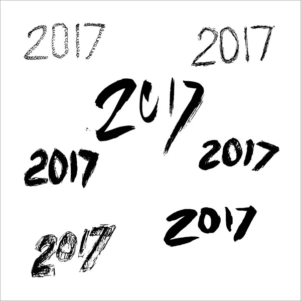 Conjunto de números de escritura a mano de 2017 año. Vector — Archivo Imágenes Vectoriales