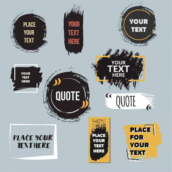 Vector quote boxes collection. Hand drawn frames, square, rectangle and round . Grunge brush strokes texture. — Stock Vector