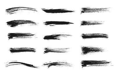 Siyah boya, mürekkep fırça darbeleri, fırçalar, satır kümesi. Kirli sanatsal tasarım öğesi