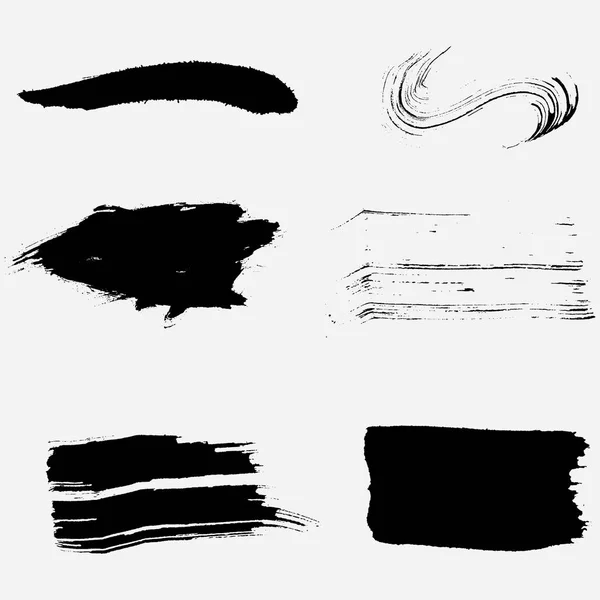 Aantal zwarte verf, penselen, inkt penseelstreken en lijnen. Vuile artistieke ontwerpelement — Stockvector