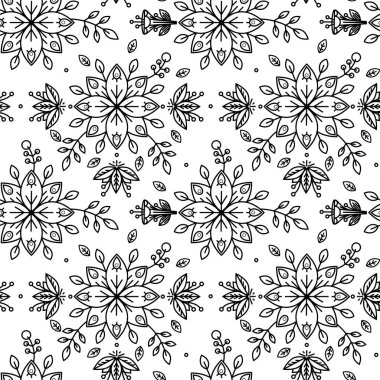 Anahat seamless modeli. Çiçek öğeleri. Minimalist tarzı basit doğrusal arka plan. Vektör çizim