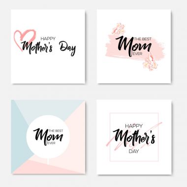 Mutlu Anneler Günü tebrik kartları yazı kümesi. Vektör çizim.