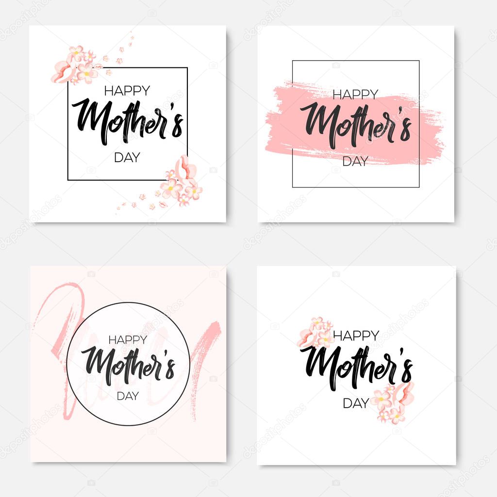 Set of Happy Mothers Day lettering greeting cards. Vector illustration.