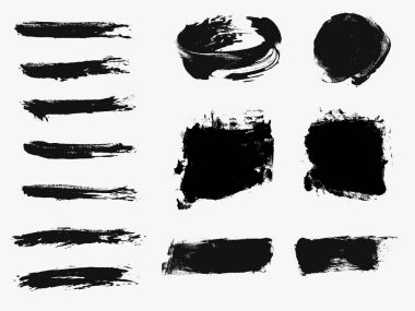Siyah boya, mürekkep fırça darbeleri, fırçalar, satır kümesi. Kirli sanatsal tasarım öğeleri, kutuları, metin çerçeveleri.