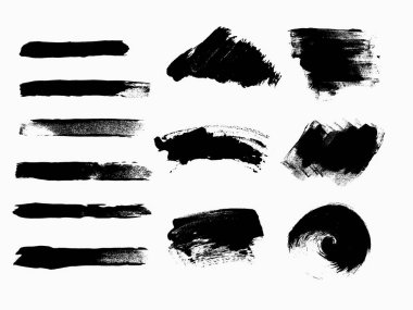 Siyah boya, mürekkep fırça darbeleri, fırçalar, satır kümesi. Kirli sanatsal tasarım öğeleri, kutuları, metin çerçeveleri.