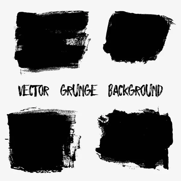 Conjunto de pintura negra, pinceladas de tinta, pinceles, líneas. Elementos de diseño artístico sucio, cajas, marcos para texto . — Archivo Imágenes Vectoriales