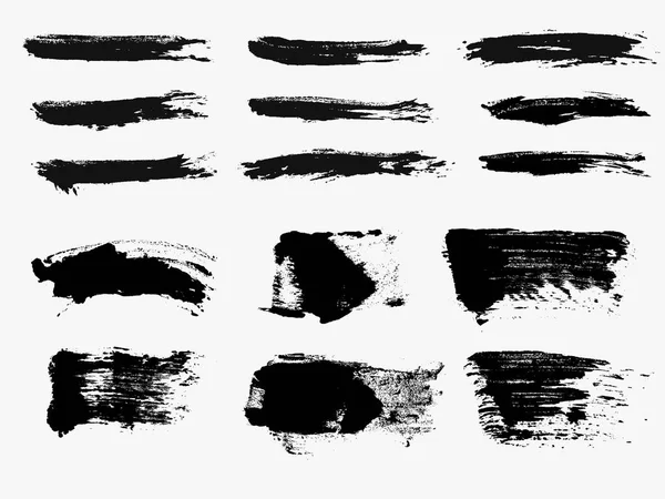 Набор черной краски, чернильные мазки, кисти, линии. Грязные элементы художественного дизайна, коробки, рамки для текста . — стоковый вектор