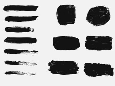 Siyah boya, mürekkep fırça darbeleri, fırçalar, satır kümesi. Kirli sanatsal tasarım öğesi