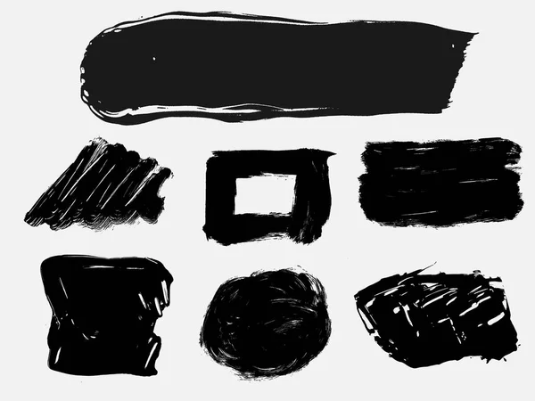 Conjunto de tinta preta, pinceladas de tinta, pincéis, linhas. Elemento de design artístico sujo —  Vetores de Stock