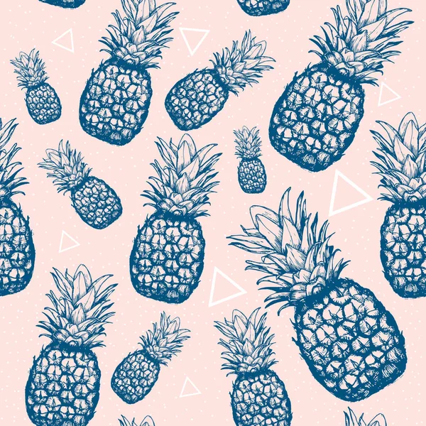 Nahtloses Muster. handgezeichnete Ananas in rosa Hintergrund. Vektorillustration. perfekt für Einladungen, Grußkarten, Geschenkpapier, Poster, Stoffdruck. — Stockvektor