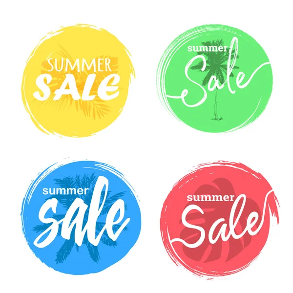 Summer Sale hand drawn lettering. Set of colorful universal use circles, signs, badges, stickers, backgrounds for advertising, text, business, promotion. Vector illustration. — Stock Vector