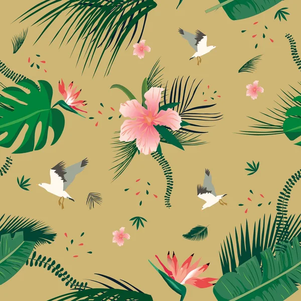 Бесшовные тропические листья пальм. Цветочный фон летних джунглей . — стоковый вектор