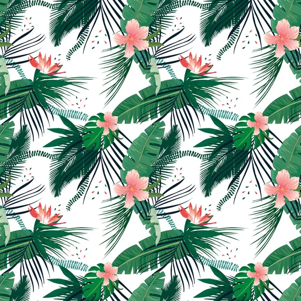 Бесшовные тропические листья пальм. Цветочный фон летних джунглей . — стоковый вектор