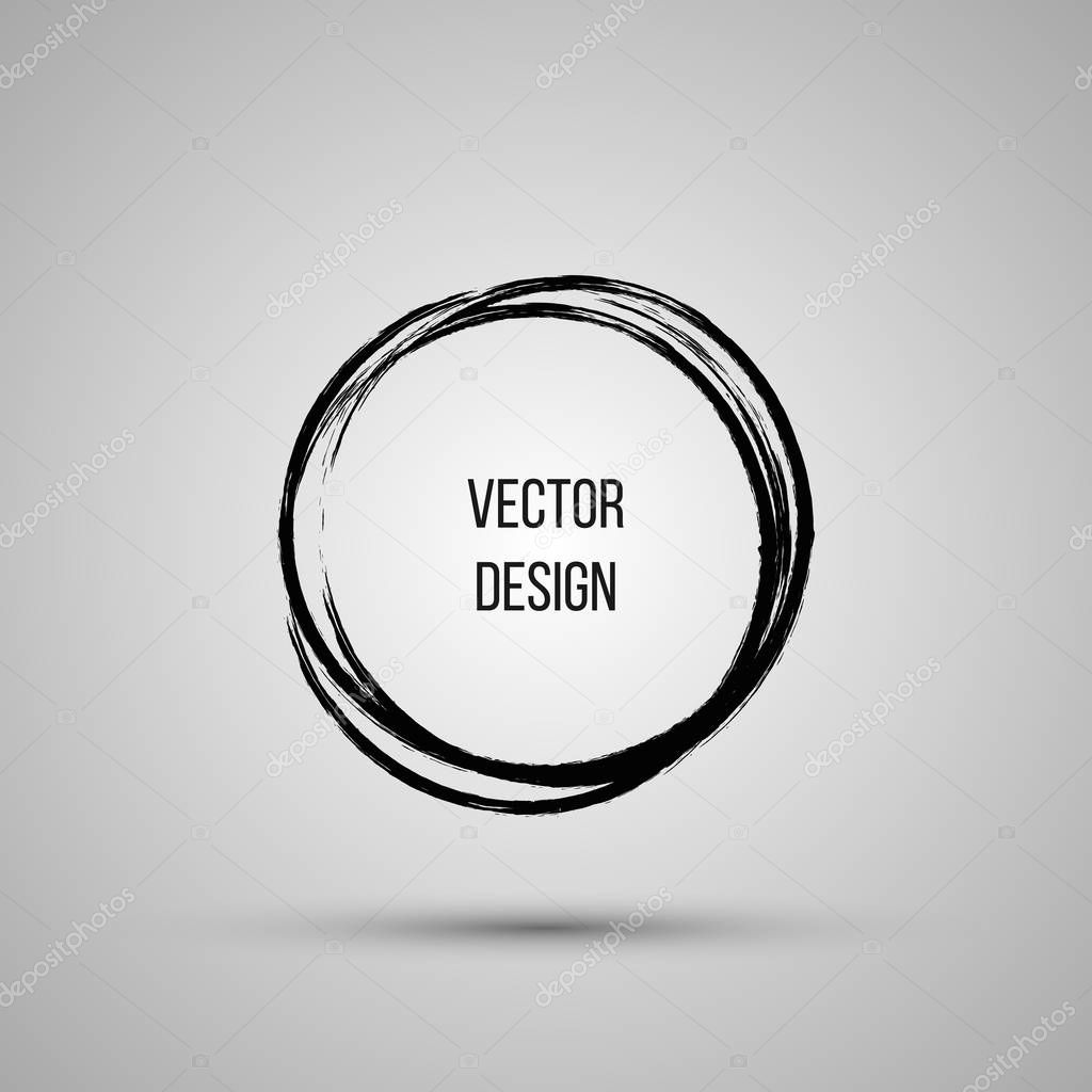 Hand drawn circle shape. Label, logo design element, frame. Brush abstract wave. Vector illustration.