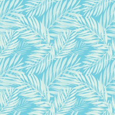 Tropikal palmiye desen bırakır. Soyut orman bitki örtüsü ile modaya uygun baskı tasarımı. Egzotik sorunsuz arka plan. Vektör çizim