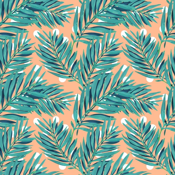 Padrão de folhas de palma tropical. Design de impressão na moda com folhagem abstrata da selva. Fundo sem costura exótico. Ilustração vetorial —  Vetores de Stock