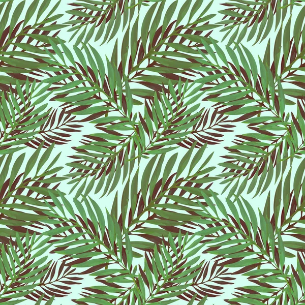Padrão de folhas de palma tropical. Design de impressão na moda com folhagem abstrata da selva. Fundo sem costura exótico. Ilustração vetorial —  Vetores de Stock