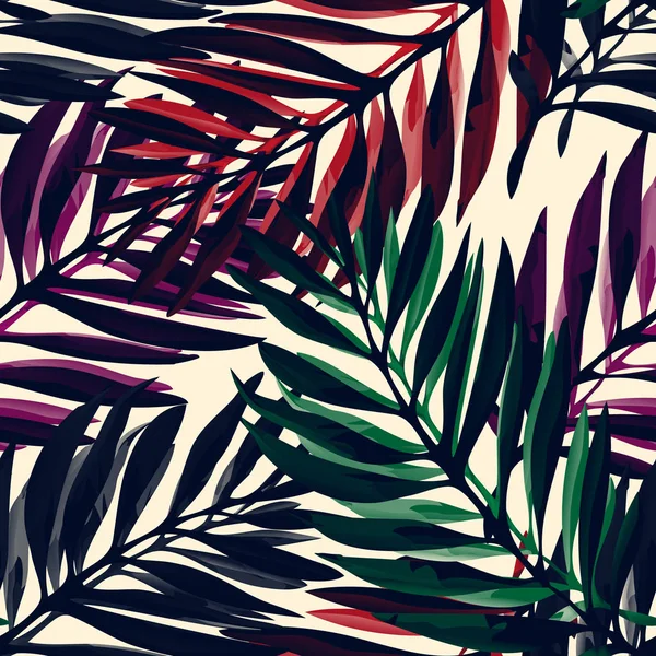 Tropikal palmiye desen bırakır. Soyut orman bitki örtüsü ile modaya uygun baskı tasarımı. Egzotik sorunsuz arka plan. Vektör çizim — Stok Vektör