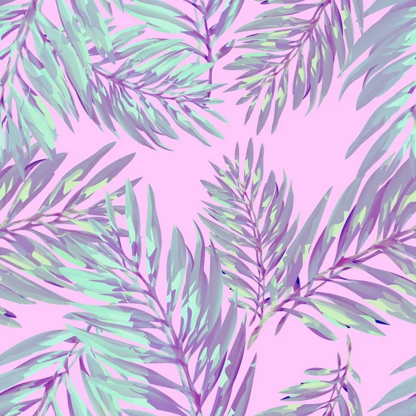 Padrão de folhas de palma tropical. Design de impressão na moda com folhagem abstrata da selva. Fundo sem costura exótico. Ilustração vetorial —  Vetores de Stock