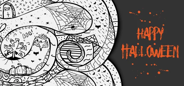 Invitación dibujada a mano abstracta de Halloween, tarjeta de felicitación, volante. Ilustración vectorial . — Archivo Imágenes Vectoriales