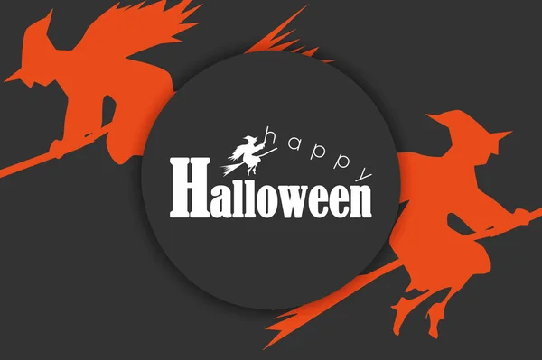 Halloween banner met groeten. Clip art oranje heksen op grijze achtergrond. Goederen voor uitnodigingskaart, flyer, poster van de partij, advertentie. Vector. — Stockvector