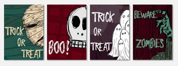 Elle çizilmiş yaratıcı kartları için Cadılar Bayramı tatil kümesi. Davet, el ilanı, parti poster için eşyalar. Vektör çizim.