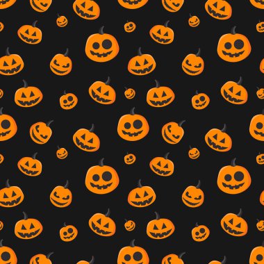 Siyah arka planda balkabakları olan kusursuz Cadılar Bayramı Deseni.