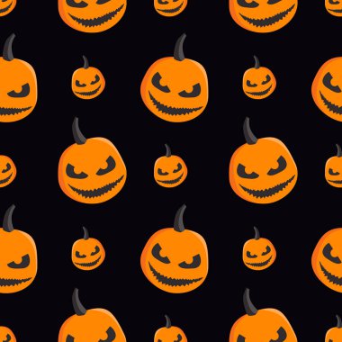 Siyah arka planda balkabakları olan kusursuz Cadılar Bayramı Deseni.