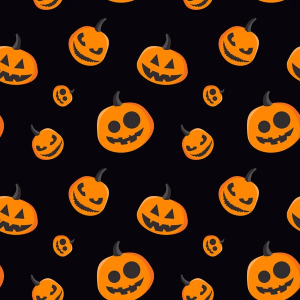 Seamless Halloween Pattern with Pumpkins on black background. — Stock Vector