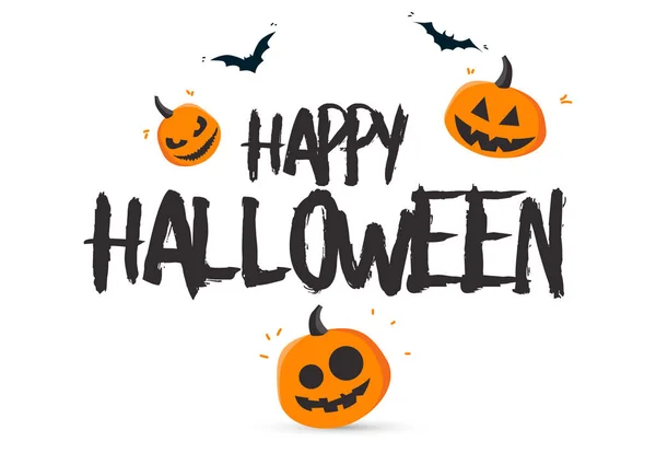 Happy halloween banner. Vectorillustratie met pompoenen en vleermuizen. Trick or treat. — Stockvector