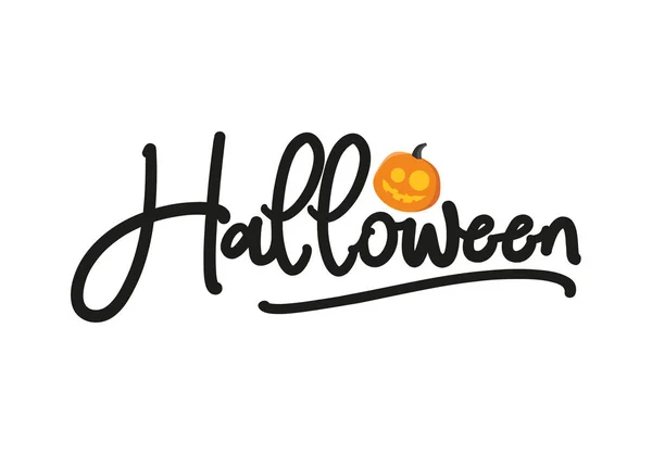 Happy Halloween vector belettering. Vakantie kalligrafie met pompoen voor spandoek, poster, wenskaart, uitnodiging voor feest. Vectorillustratie. — Stockvector
