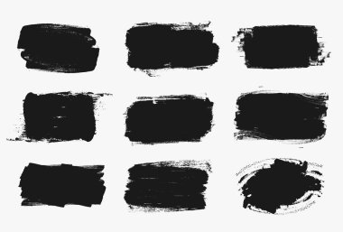 Siyah boya, mürekkep fırça darbeleri, fırçalar, satır kümesi. Kirli sanatsal tasarım öğeleri, kutuları, metin çerçeveleri.