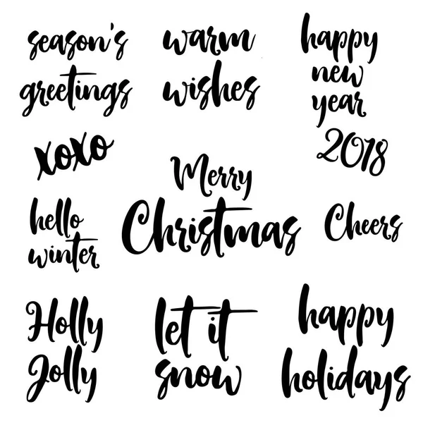 Ensemble de cartes de vœux dessinées à la main Joyeux Noël et Bonne année lettrage pour la conception de cartes de vœux — Image vectorielle