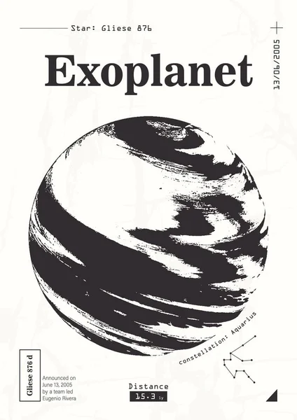 Affiche informative Exoplanet. Illustration scientifique de la recherche planétaire. Thème de la science populaire sur l'espace . — Image vectorielle