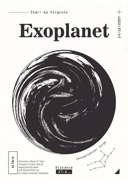 Cartel informativo de Exoplanet. Ilustración científica de la investigación de planetas. Tema de ciencia popular sobre el espacio exterior . — Archivo Imágenes Vectoriales