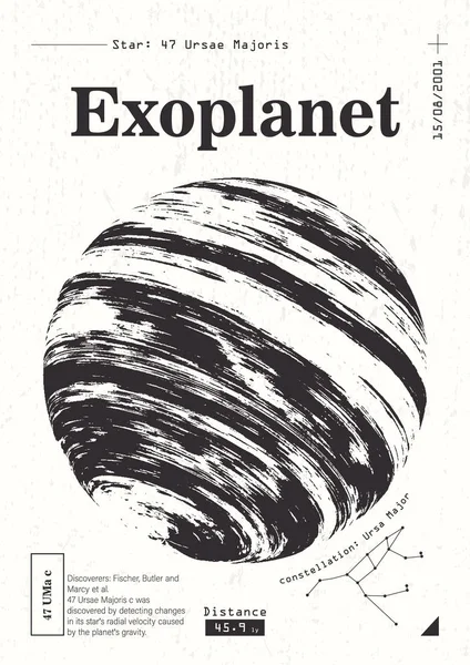 Εξωπλανήτης ενημερωτική αφίσα. Επιστημονική απεικόνιση της έρευνας πλανητών. Δημοφιλές επιστημονικό θέμα σχετικά με τον εξωτερικό χώρο. — Διανυσματικό Αρχείο