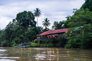  Yalınayak Sukau Lodge Kinabatangan nehir, Sabah, Borneo üzerinde. 