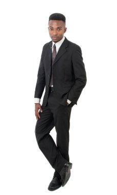 Beyaz arka plan üzerinde işadamı tam dikey görünüm