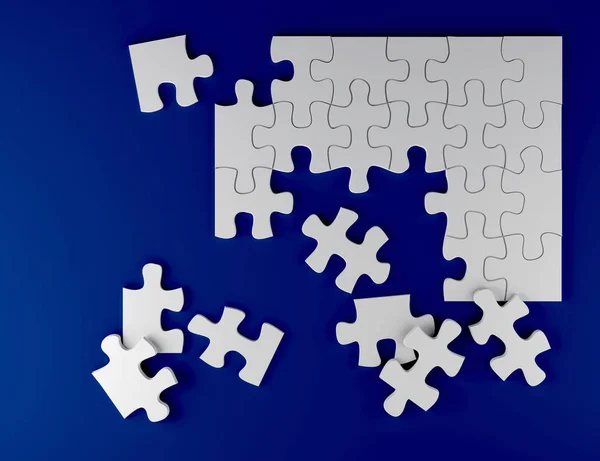 Jeu de stratégie puzzle blanc sur fond bleu business team concept illustration 3D — Photo