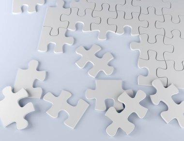 Beyaz arka plan iş takım 3d çizim üzerinde bulmaca