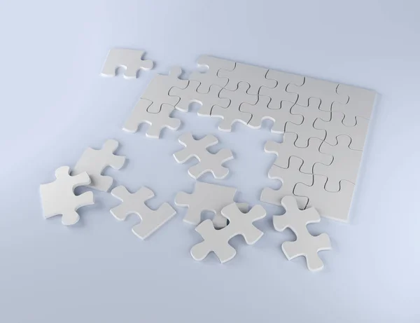 White puzzle pieces on paper 3D illustration strategy team work — Stock Photo, Image