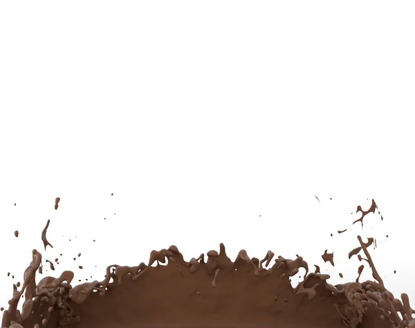 巧克力牛奶溅奶昔白色背景 3d 插图 — 图库照片