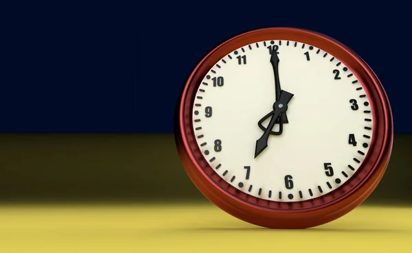 Seven o'clock big clock rush watch yellow background 3D illustration — Stock Photo, Image